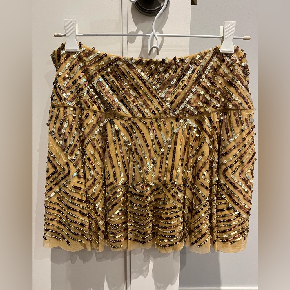 Marciano Sequin Mini Skirt, Gold, size M